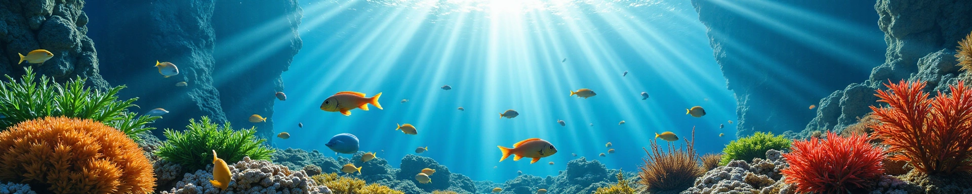 Vibrant underwater scene with various fish and aquatic plants, representing a diverse product range.