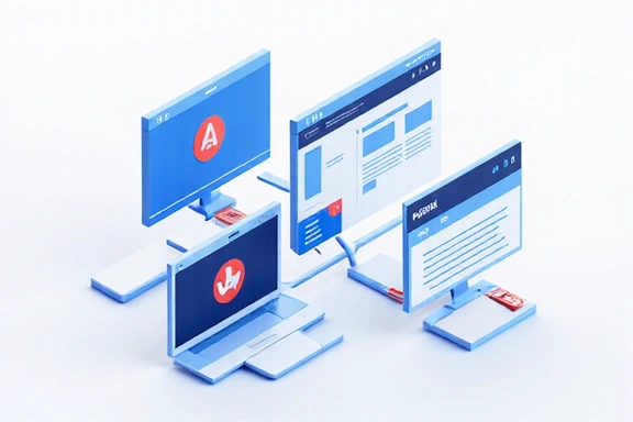 Multiple web browsers and arrows indicating external links